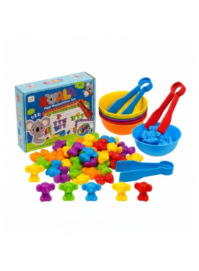 SnuzzleMart 72Pcs Koala Math Manipulatives & Counting Toy - Montessori Sorting Set with Rainbow Bowls & Tongs - STEM Fine Motor Skills Learning Games for Toddlers & Kids Ages 3+ - Image 1
